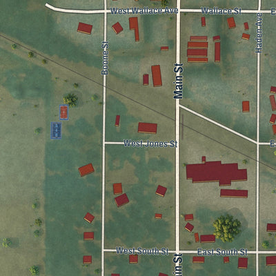 Close-up of the map of Crawfordsville, Arkansas print showing street and building detail