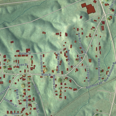 Close-up of the map of Parrish, Alabama print showing street and building detail