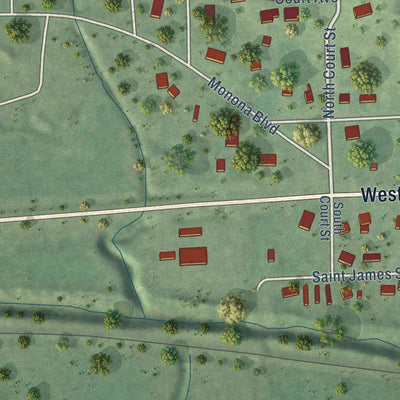 Close-up of the map of Jackson, Nebraska print showing street and building detail