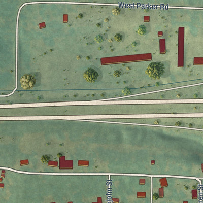 Close-up of the map of Plumerville, Arkansas print showing street and building detail