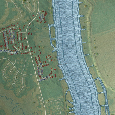 Close-up of the map of Belville, North Carolina print showing street and building detail