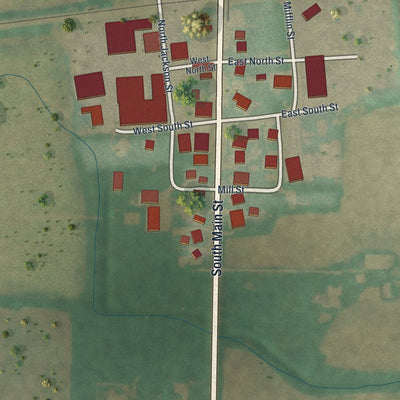 Close-up of the map of Kirby, Ohio print showing street and building detail