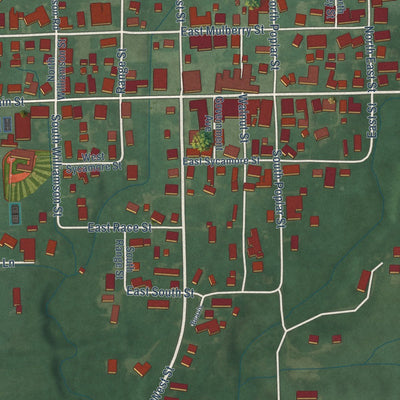 Close-up of the map of Westport, Indiana print showing street and building detail