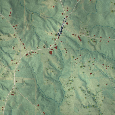 Close-up of the map of Polkville, Mississippi print showing street and building detail