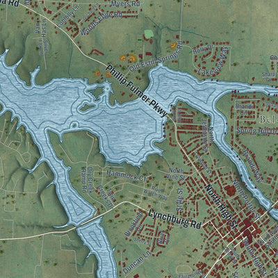 Close-up of the map of Winchester, Tennessee print showing street and building detail
