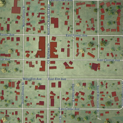 Close-up of the map of Atwood, Illinois print showing street and building detail