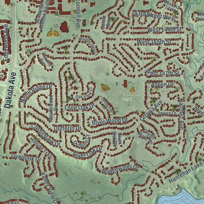 Close-up of the map of Savage, Minnesota print showing street and building detail