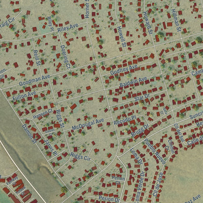 Close-up of the map of Rio Communities, New Mexico print showing street and building detail