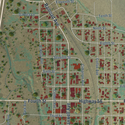Close-up of the map of Springer, New Mexico print showing street and building detail