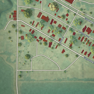 Close-up of the map of Pace, Mississippi print showing street and building detail