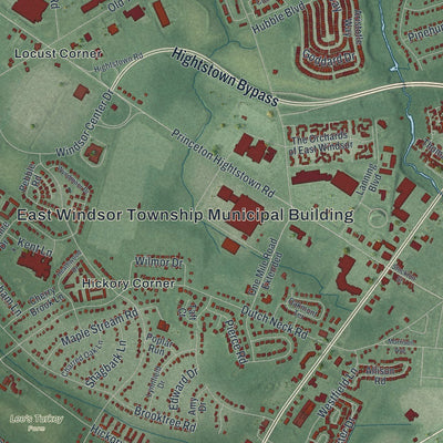 Close-up of the map of East Windsor, New Jersey print showing street and building detail