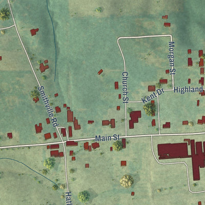 Close-up of the map of Hatley, Mississippi print showing street and building detail