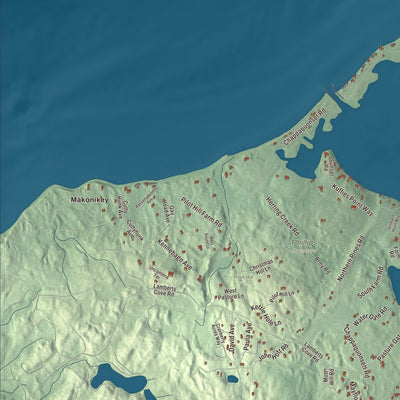 Close-up of the map of Tisbury, Massachusetts print showing streets and neighborhoods
