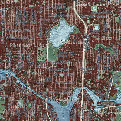 Close-up of the map of Seattle, Washington print showing street and building detail
