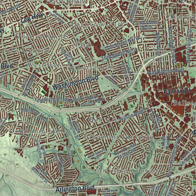 Close-up of the map of Arlington, Virginia print showing street and building detail