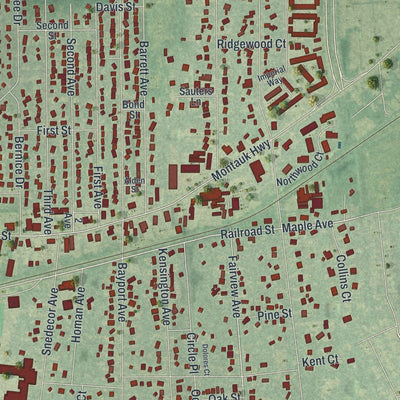 Close-up of the map of Bayport, New York print showing street and building detail
