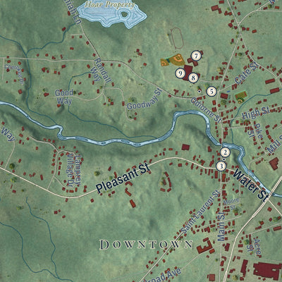 Close-up of the map of Epping, New Hampshire print showing street and building detail
