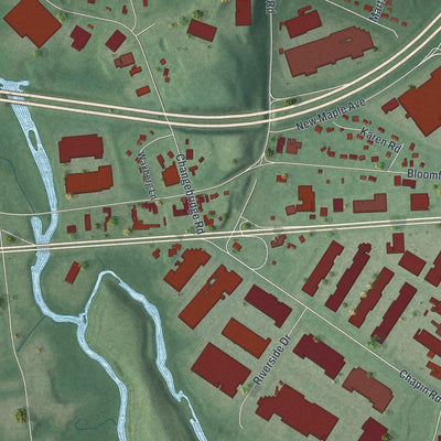 Close-up of the map of Pine Brook, New Jersey print showing street and building detail