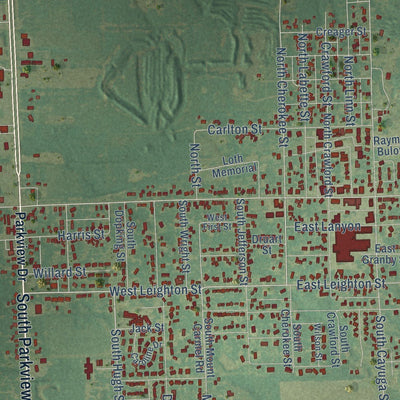Close-up of the map of Frontenac, Kansas print showing street and building detail