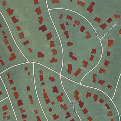 Close-up of the map of Rolling Fields, Kentucky print showing street and building detail
