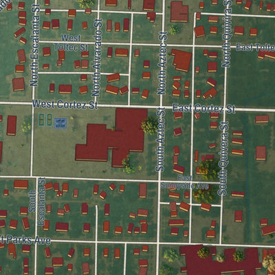 Close-up of the map of Montezuma, Kansas print showing street and building detail