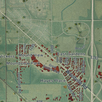 Close-up of the map of Northwood, Ohio print showing street and building detail