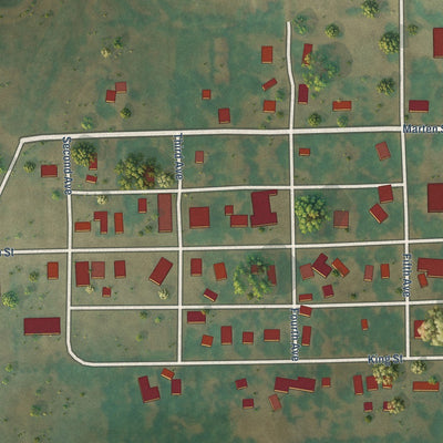 Close-up of the map of Starkweather, North Dakota print showing street and building detail