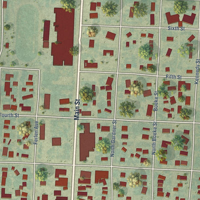 Close-up of the map of Sharon Springs, Kansas print showing street and building detail