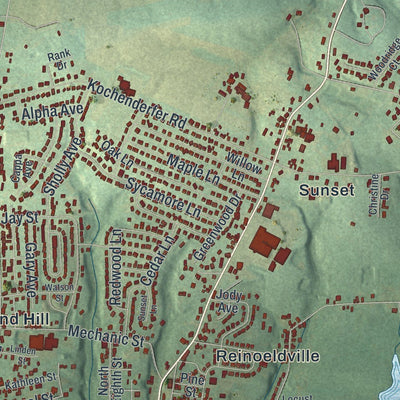 Close-up of the map of North Lebanon, Pennsylvania print showing street and building detail