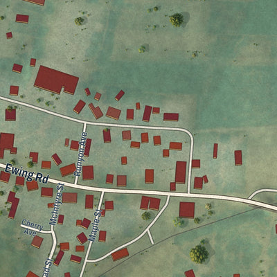 Close-up of the map of Ewing, Kentucky print showing street and building detail