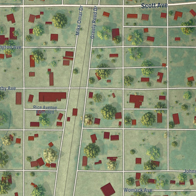 Close-up of the map of Lambert, Mississippi print showing street and building detail