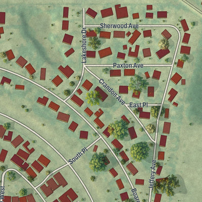 Close-up of the map of Mangonia Park, Florida print showing street and building detail