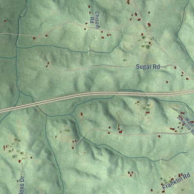 Close-up of the map of Franklin, Alabama print showing street and building detail