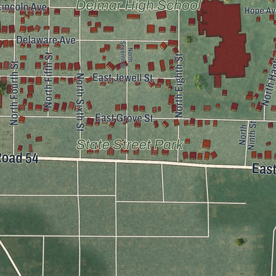 Close-up of the map of Delmar, Delaware print showing street and building detail