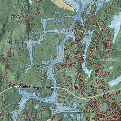 Close-up of the map of Gloucester, Massachusetts print showing street and building detail