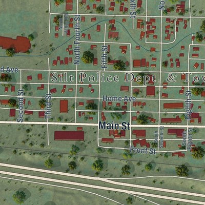 Close-up of the map of Silt, Colorado print showing street and building detail