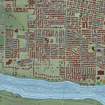 Close-up of the map of North Platte, Nebraska print showing street and building detail