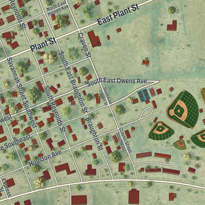 Close-up of the map of Branford, Florida print showing street and building detail