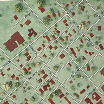 Close-up of the map of Clarks, Nebraska print showing street and building detail