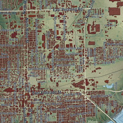Close-up of the map of Decatur, Illinois print showing street and building detail
