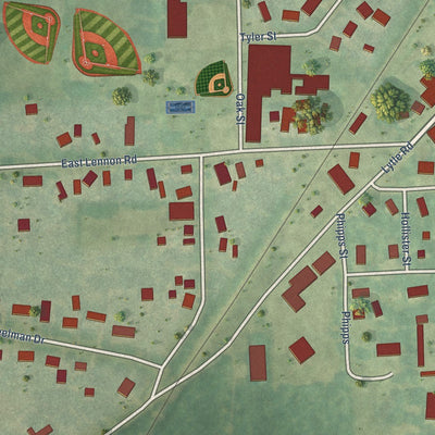 Close-up of the map of Lennon, Michigan print showing street and building detail