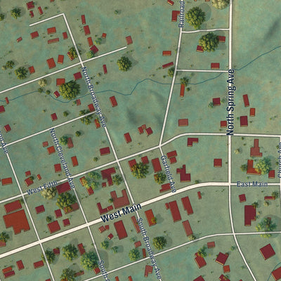 Close-up of the map of Plainview, Arkansas print showing street and building detail
