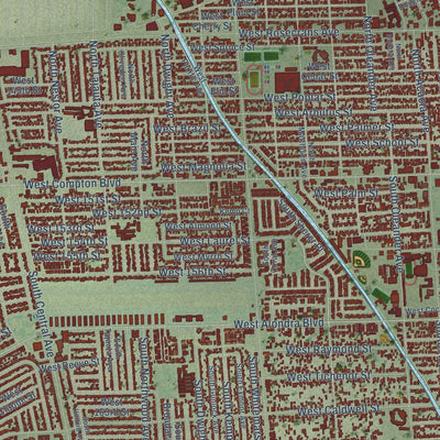 Close-up of the map of Compton, California print showing street and building detail