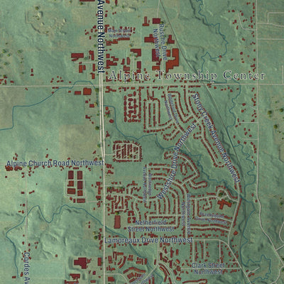 Close-up of the map of Alpine, Michigan print showing street and building detail