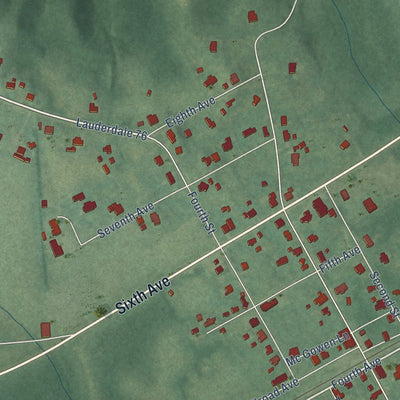 Close-up of the map of Cuba, Alabama print showing street and building detail