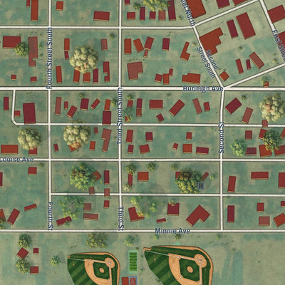 Close-up of the map of Wilton, North Dakota print showing street and building detail