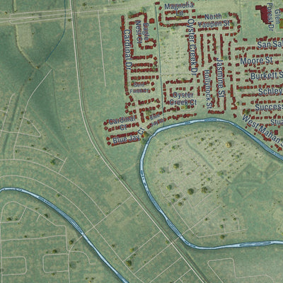 Close-up of the map of Richwood, Texas print showing street and building detail