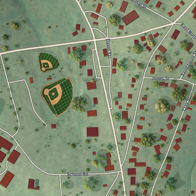 Close-up of the map of Iberia, Missouri print showing street and building detail