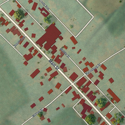 Close-up of the map of York Springs, Pennsylvania print showing street and building detail