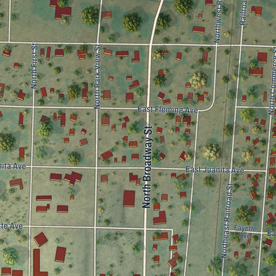 Close-up of the map of Mertzon, Texas print showing street and building detail